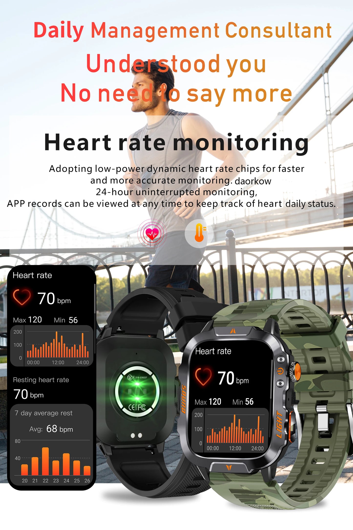 LIGE Military Smart Watch Men 1.96" Screen 3ATM Waterproof Bracelet Bluetooth Call AI Voice Sport Smartwatch With LED Flashlight