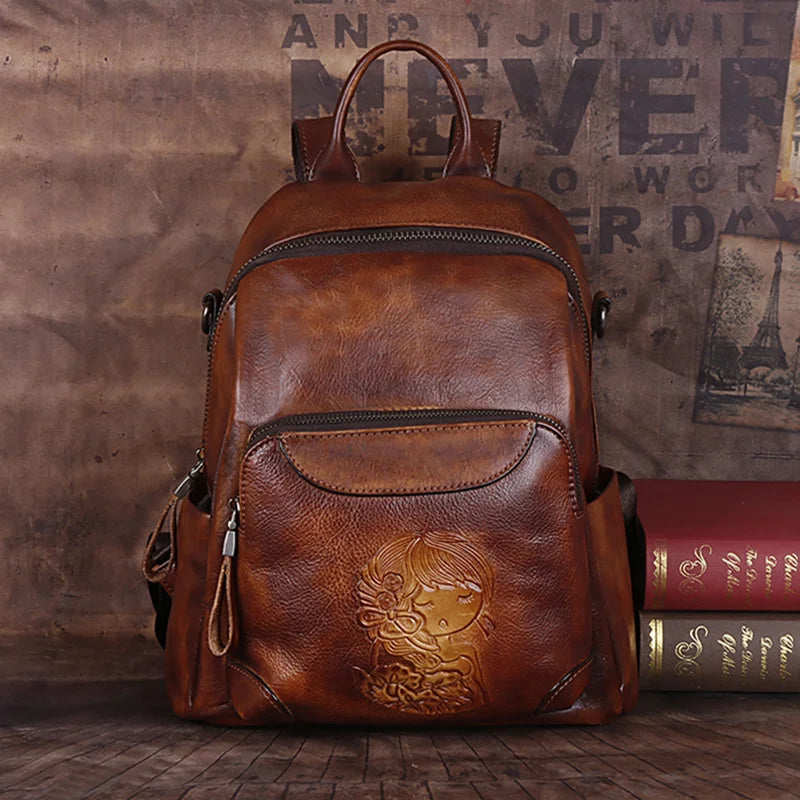 MOTAORA 2025 Leather Women's Bag Retro Embossing Backpack For Ipad Book Travel Handbag Female Shoulder Bag Vintage Messenger Bag