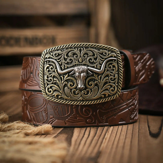 A men's and women's casual retro belt Western style! PU leather belt with metal buckle, suitable for daily work wear