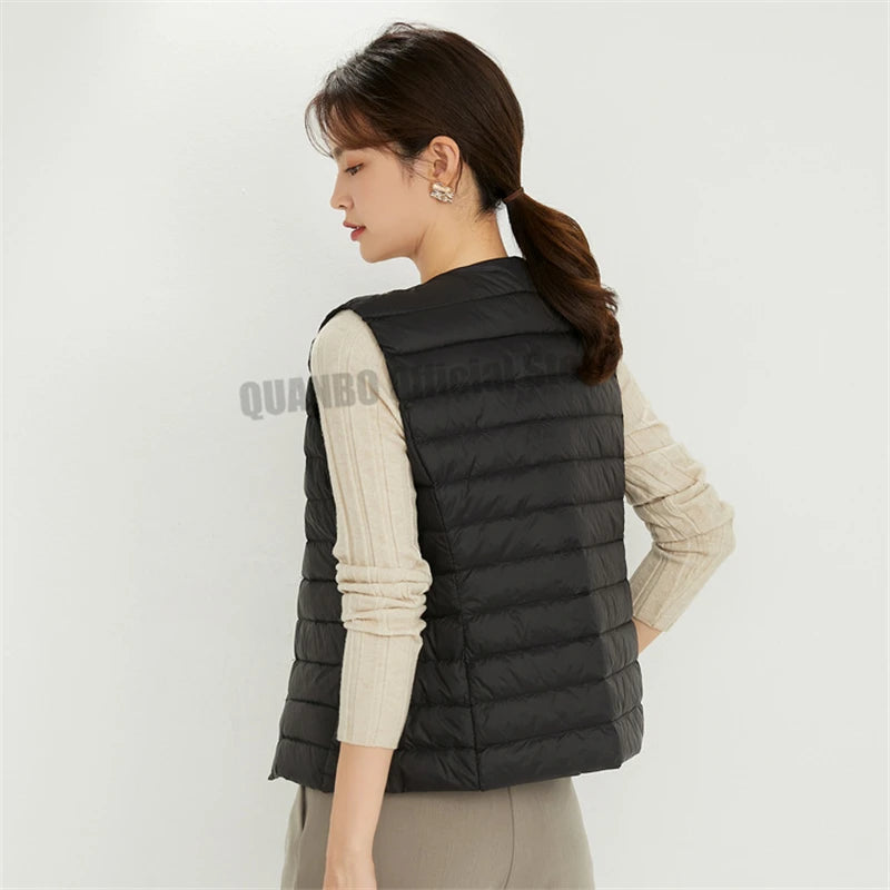 Women Sleeveless Puffer Vest Women's Ultra Light Down Vest Women Two Ways Waistcoat Portable Warm Sleeveless Winter Liner