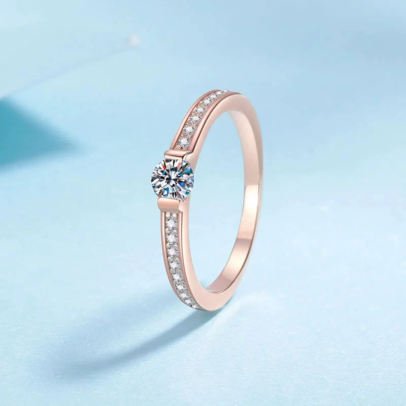 Tezzc 0.3ct D Color Moissanite Eternity Ring 925 Sterling Silver Women Ring Champagne color Commitment Wedding Jewelry With GRA