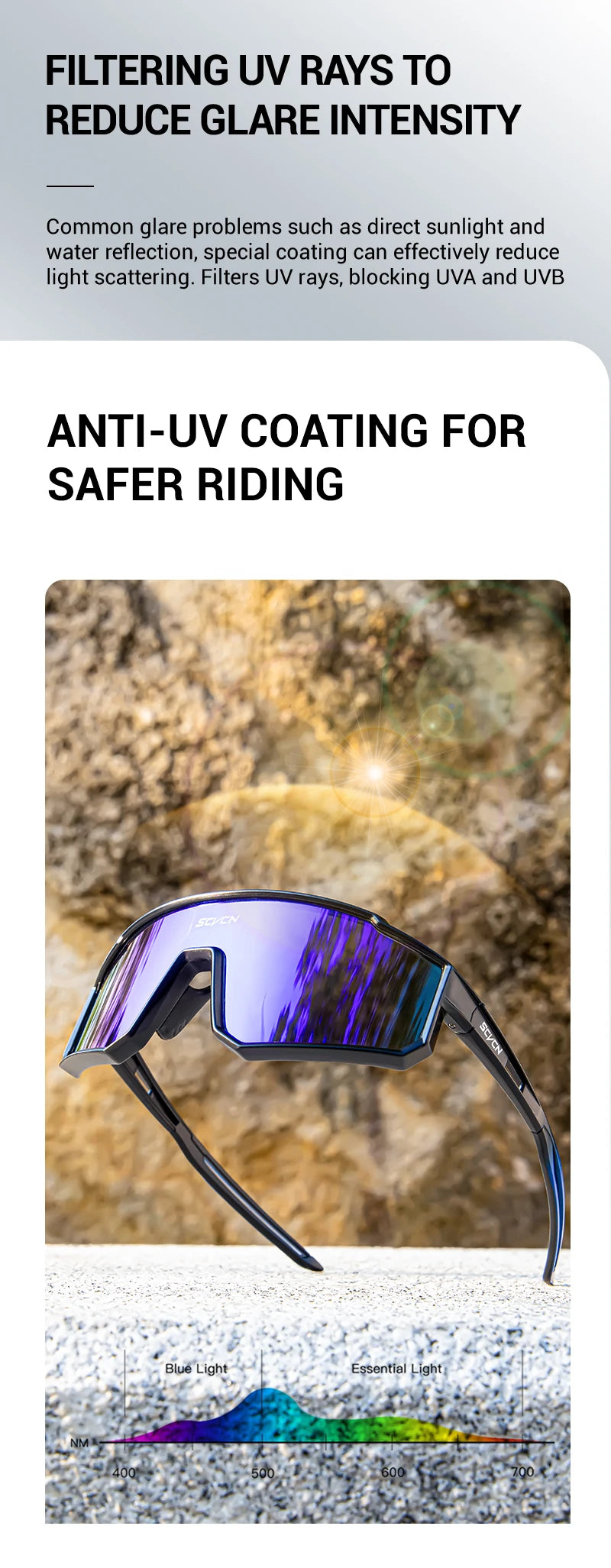 SCVCN Outdoor Cycling Sunglasses Men MTB Road Driving Bike Glasses Sports Mountain Climbing Women Bicycle Cycling UV400 Goggles