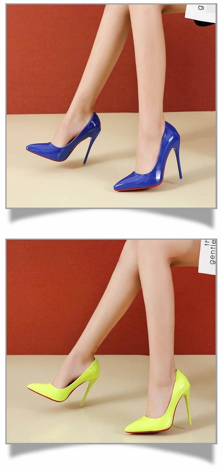 Temperament 12cm Super High Thin Heels Shoes Women Pumps Pointed Toe Colorful Patent Leather Stiletto Wedding Shoe Size 45