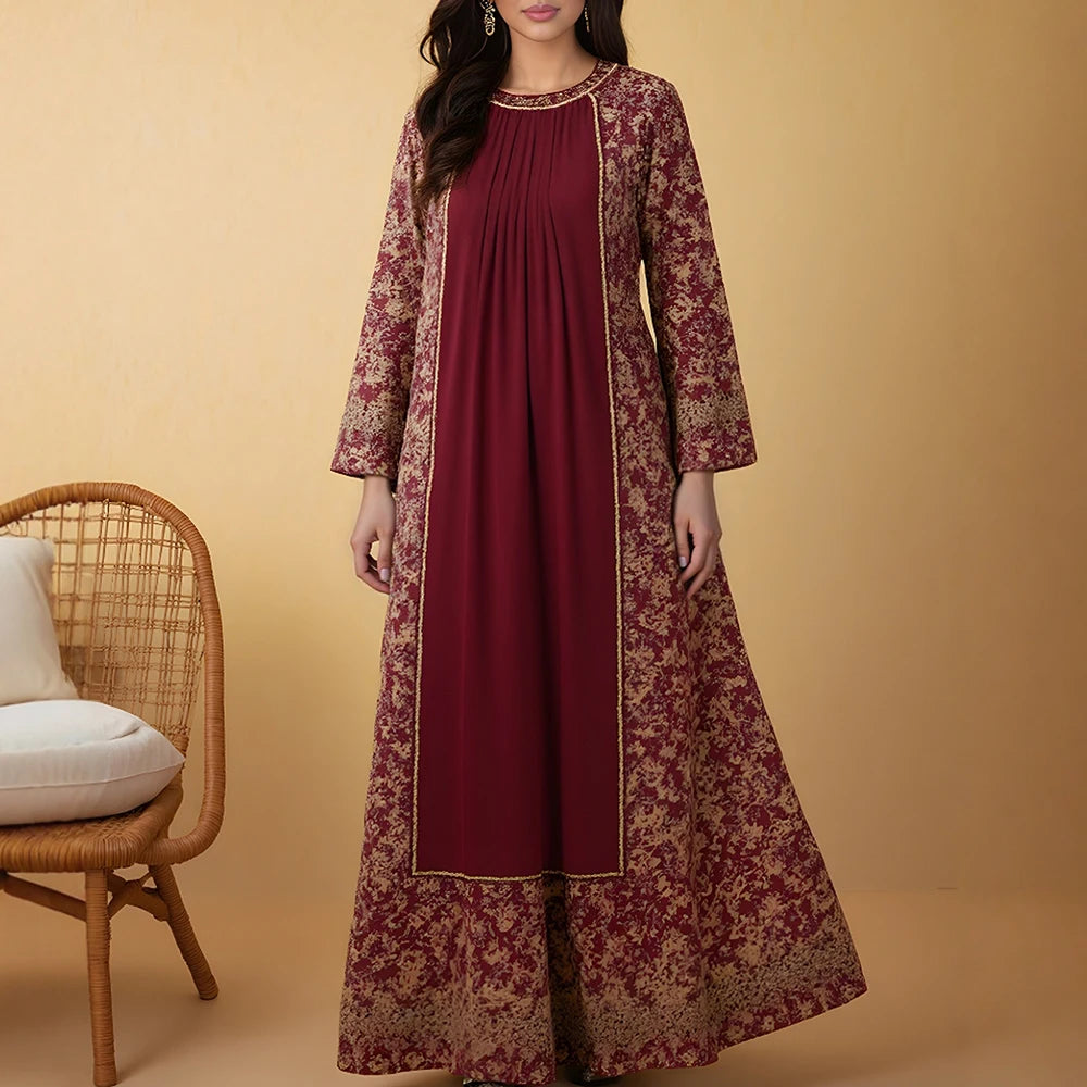 Rafiah Women's Dresses Summer Elegant Decent 2025 Floral Long Sleeve V-Neck Midi A Line Casual Long Dress