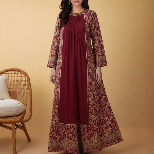 Rafiah Women's Dresses Summer Elegant Decent 2025 Floral Long Sleeve V-Neck Midi A Line Casual Long Dress