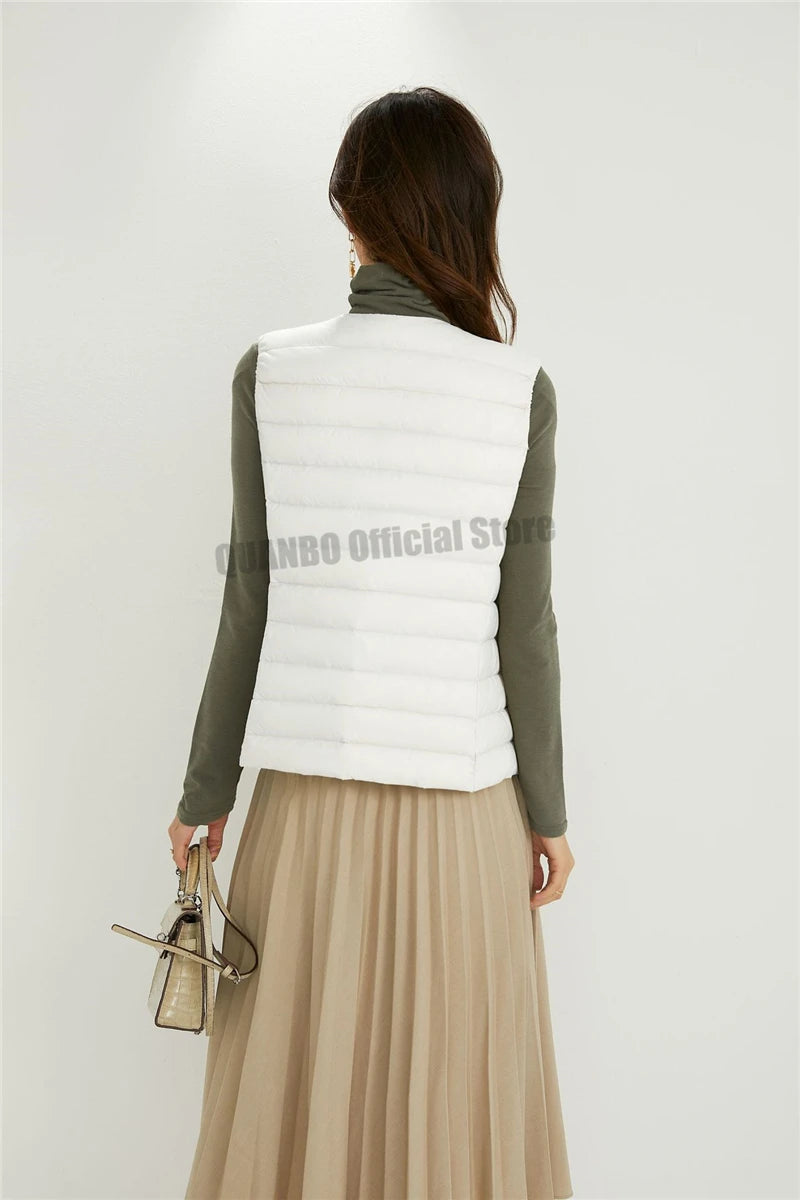 Women Sleeveless Puffer Vest Women's Ultra Light Down Vest Women Two Ways Waistcoat Portable Warm Sleeveless Winter Liner