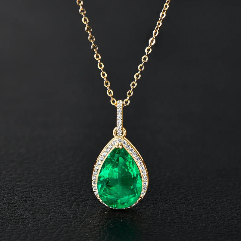 Lnngy Collar Plata 925 Sterling Silver Necklace Pear/Oval/Round Cut Artificial Emerald Pendant Necklaces for Wedding Jewlery