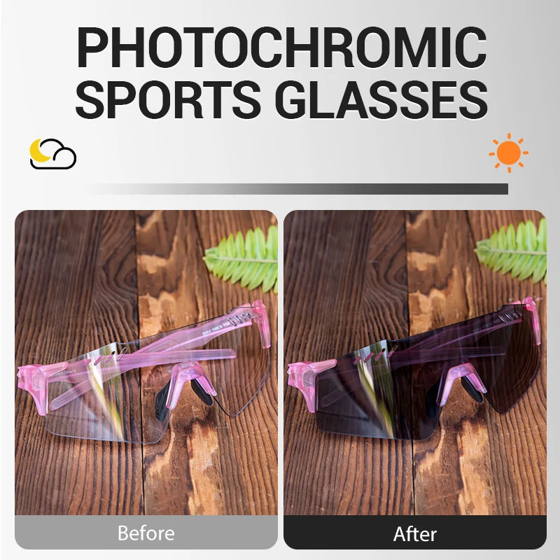 SCVCN Photochromic Cycling Glasss Rimless Outdoor Sports Running Drving Sunglasses for Men Goggles Mtb Bicycle Eyewear 1 Lens