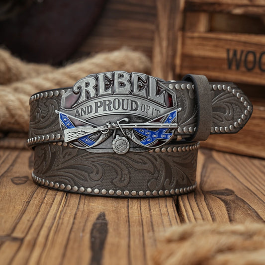 Men & Women-Western-Cowboy-PU Leather-Belts - Vintage horse Belt Floral Engraved Buckle Belt for Jeans