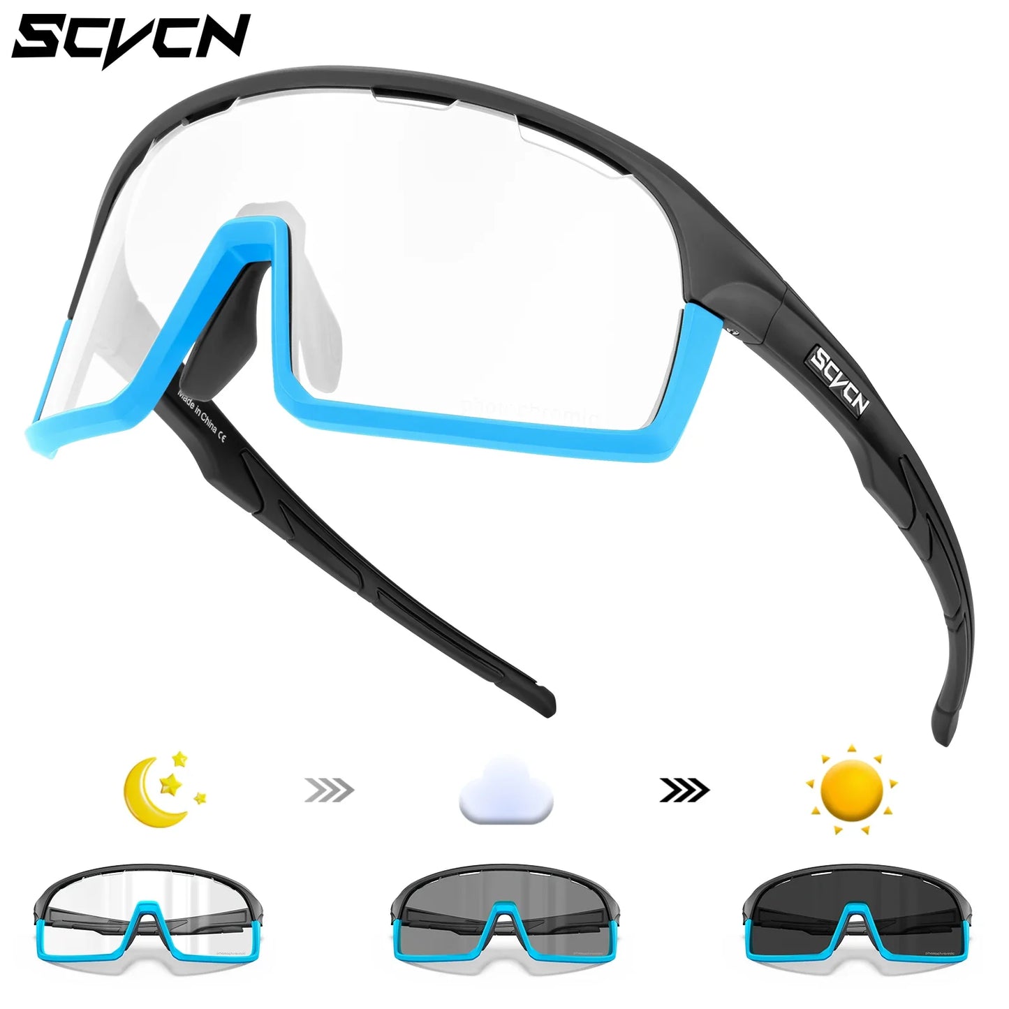Scvcn Red Photochromic Sunglasses Cycling Blue Outdoor Sports Bike Glasses Man MTB Fishing Glasses Eyewear Bicycle Goggles UV400