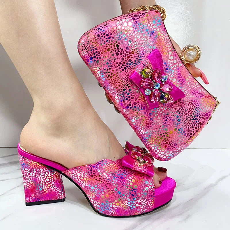 Slingback Sandals & Bag Set – Italian Style, African Ladies Peep Toe, High Heel Party Shoes