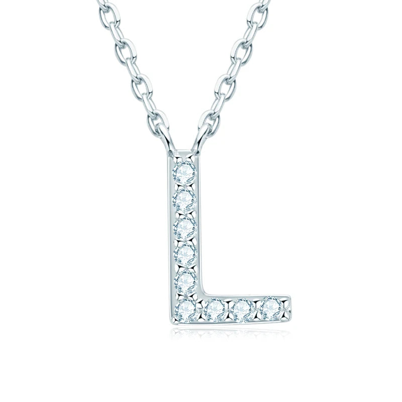 Lnngy Colar Prata 925 Sterling Silver A-Z Alphabet Pendant Necklaces Initial Letter 1.4MM Moissanite Necklace for Birthday Gift