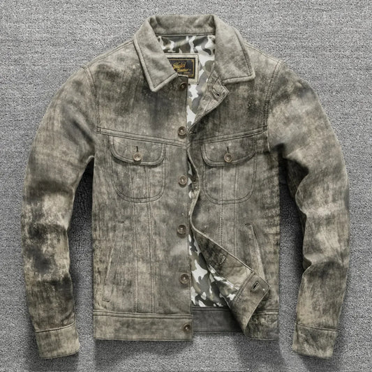 Men's Genuine Cowhide Leather Motorcycle Jacket – Stand Collar Autumn Winter Biker Coat