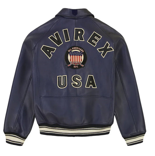AVIREX Fall New ICON JACKET Sheepskin Leather Jacket Men's Bomber Flight Suit Embroidered Jacket Casual Top US Size Loose Fit