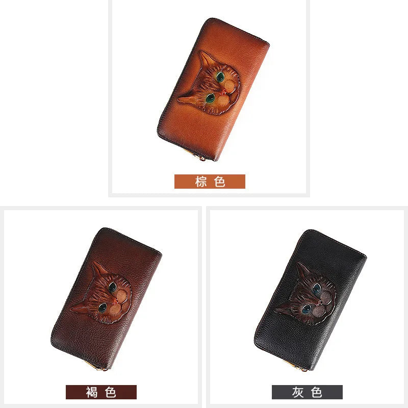MOTAORA 2025 New Vintage Women's Wallet Long Genuine Leather Wallets Women Purses For Ladies Handmade Embossed Woman Card Holder