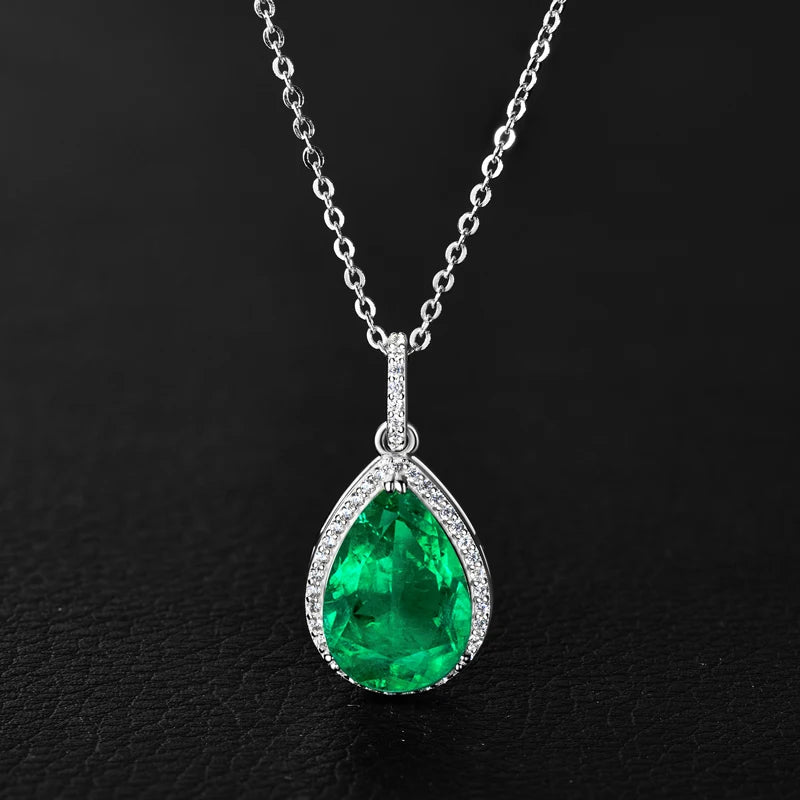 Lnngy Collar Plata 925 Sterling Silver Necklace Pear/Oval/Round Cut Artificial Emerald Pendant Necklaces for Wedding Jewlery