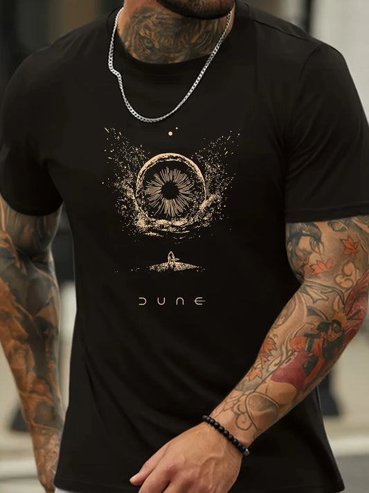 Men's 100% Cotton Casual Sports Printed Short Sleeve T-Shirt / DUNE