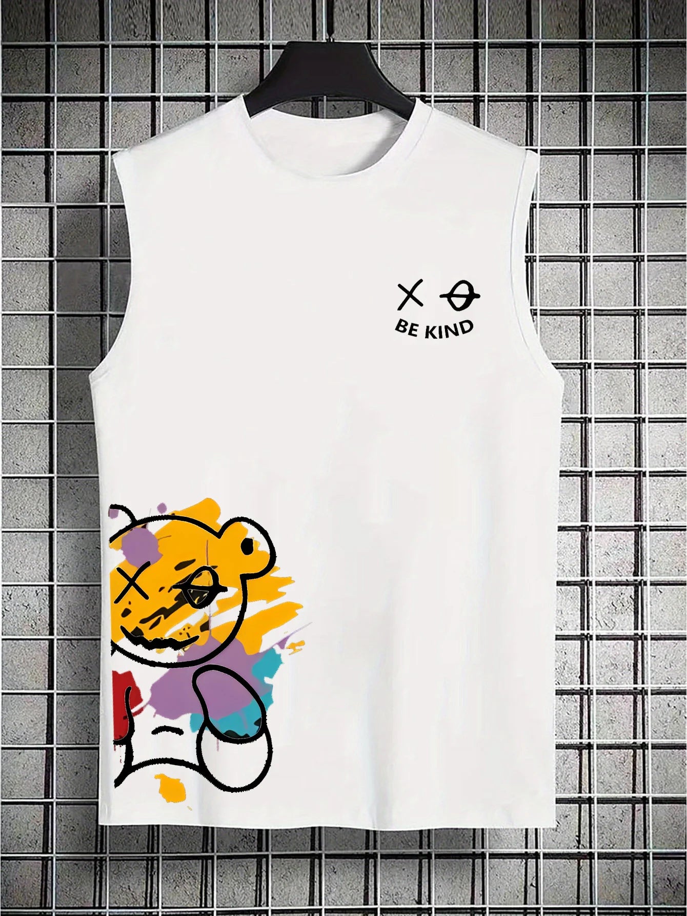 🐻 Men’s Summer Sleeveless Tank Top,Cartoon Bear Print BE Kind| Loose Fit | Comfortable & Breathable | Leisure & Fitness