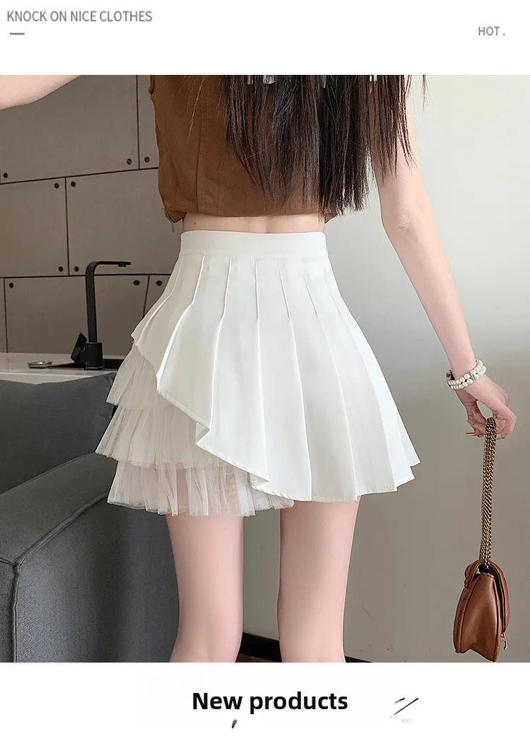 Slimming A-Line  Skirt for ort Women High Waist Pleated Commuter Sle Net Gauze f Body Skirts Fem Faion