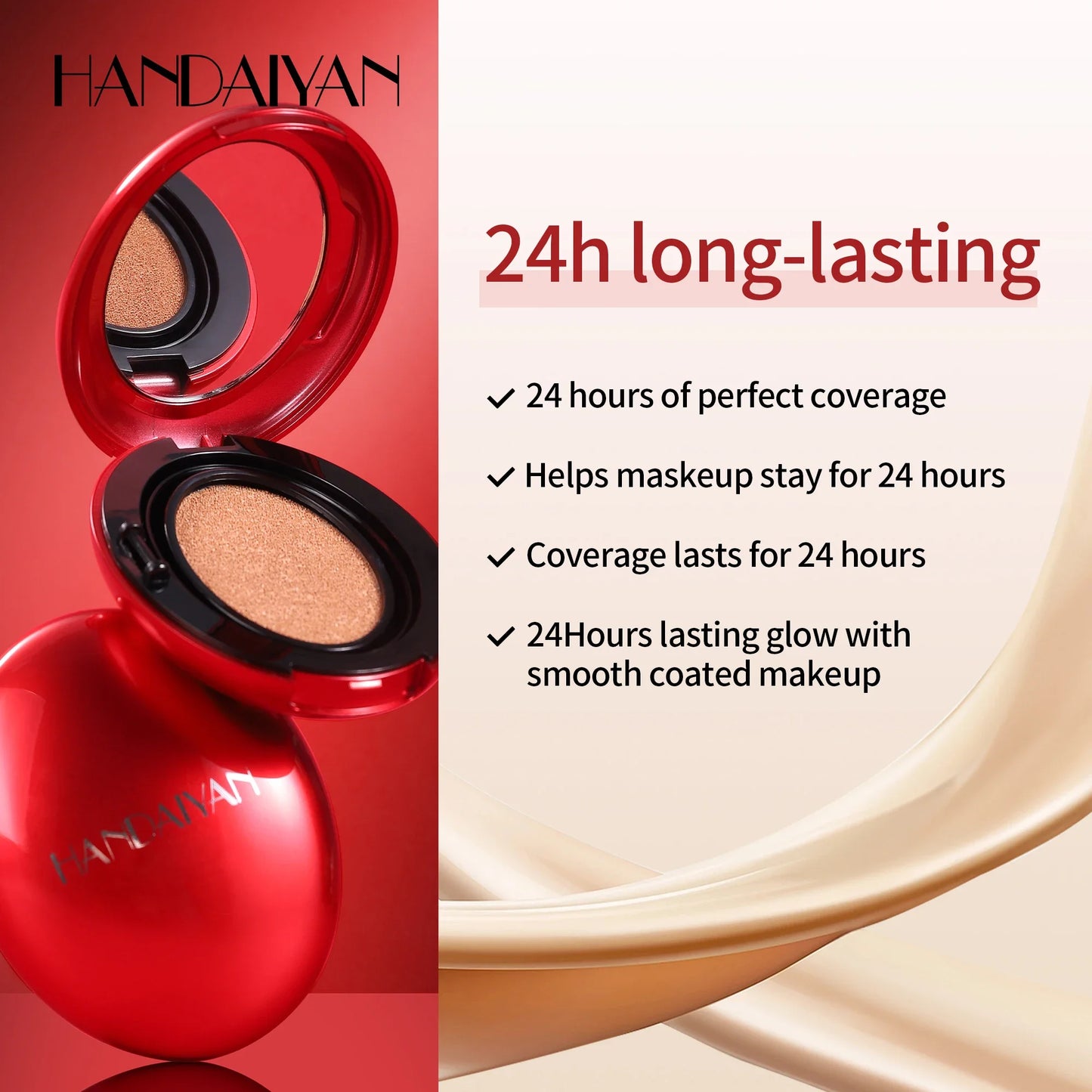 HANDAIYAN 5Color Red Box Concealer Cushion For Easy Application And Long-Lasting Skin Touching Face With Puff For Women's Makeup