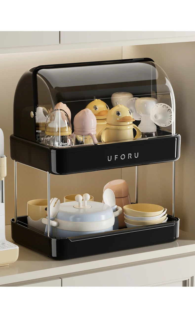 UFORU Dust-proof drain cup holder multi-function household teacups with cover large capacity milk bottle coffee cup organizer