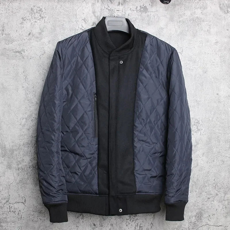 Men 100% Genuine Leather Jacket Woolen Patchwork Loose Stand Collar Jacket Street Zip Black Bomber Outerwear Plus Size 6XL