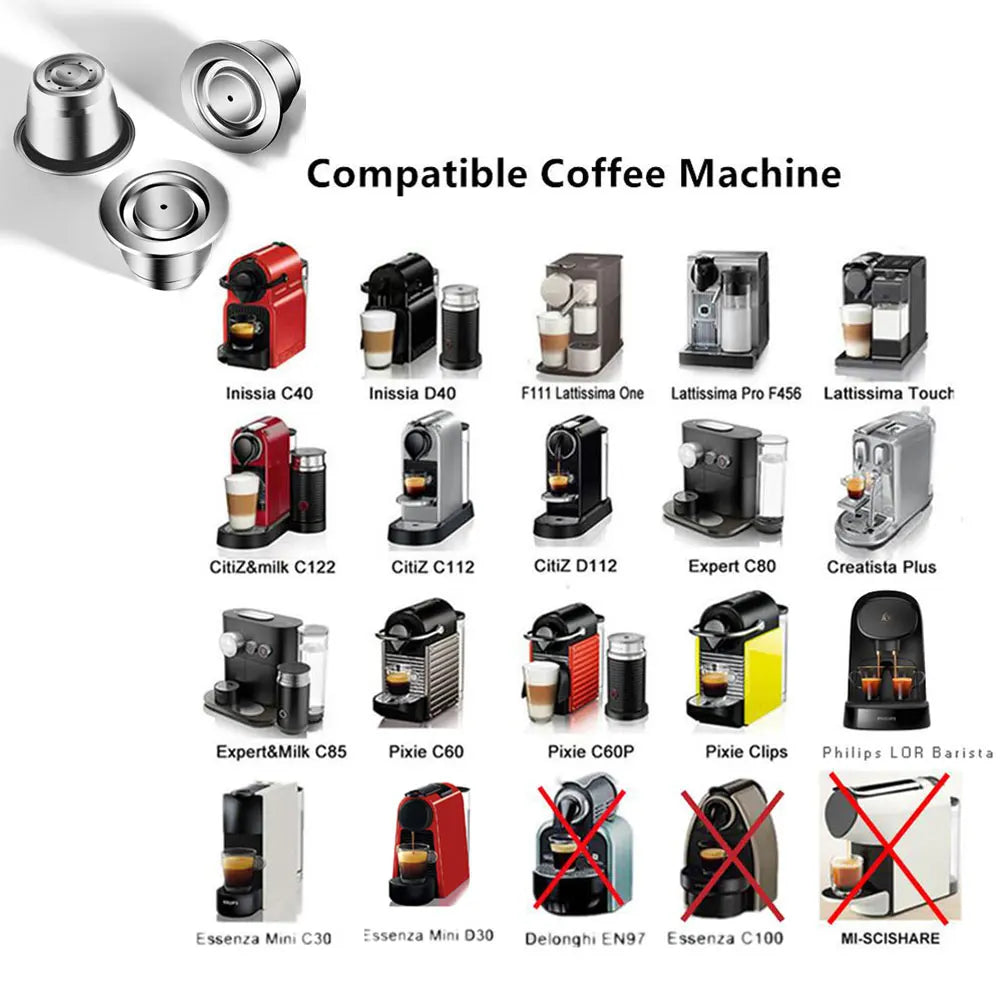 Coffee Capsule For Nespresso Reusable Stainless Steel Refillable Filters Espresso Pod Fit Inissia Pixie Essenza Mini CoffeeMaker