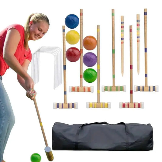 Croquet Game 6 Players Outdoor Family Games Reusable Wooden Bowling Set Outdoor Sports Kit For Men Women