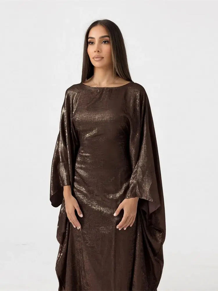 Gradient Color Shiny Batwing Satin Maxi Abaya Dubai Luxury 2024 Abayas For Women Muslim Kaftan Dress Islam Caftan Marocain Femme