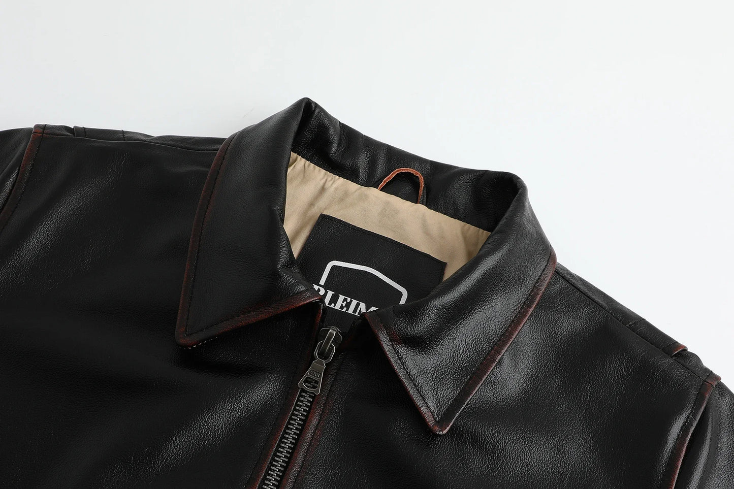 Men’s Top Layer Genuine Leather A2 Pilot Jacket – Retro Military Short Lapel Coat