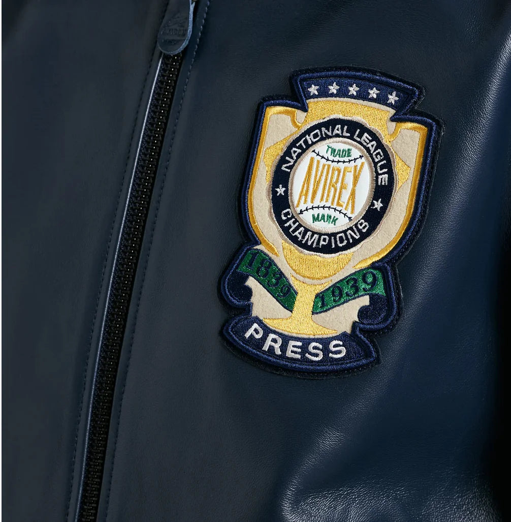 Avirex Spring 2025 new World Series jacket European antique sheepskin  leather jacket men's jacket embroidered casual coat tops
