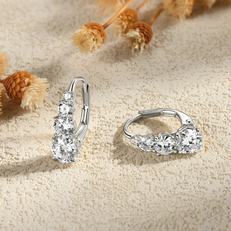Lnngy Certified Moissanite Hoop Earrings 925 Sterling Silver 4 Stone Circle Earring For Women Ear Jewelry Pendientes Oorbellen