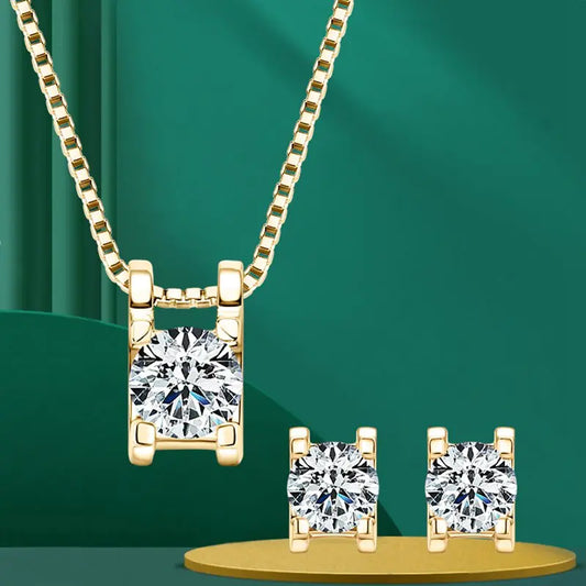 Lnngy 0.5ct-1ct Moissanite Pendant Necklace Earring For Women 925 Sterling Silver Stud Earrings Collares Mujer Bling Jewelry Set