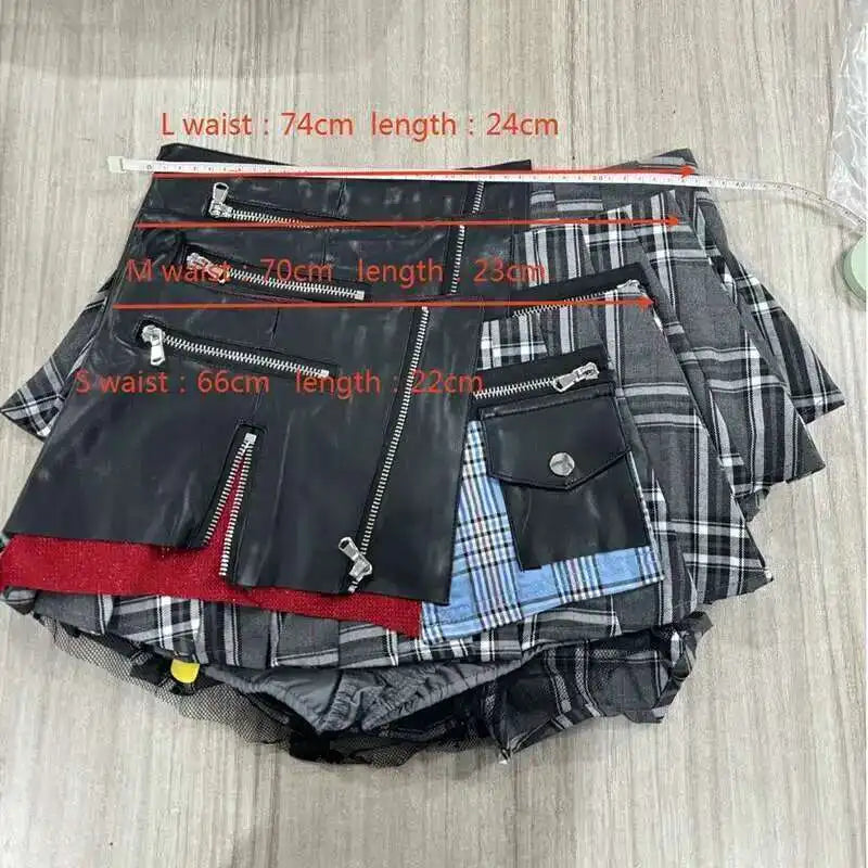 DEAT Fashion Trendy Women's Patchwork Plaid Design Pleated Mini Skirts 2025 Summer New High Waist A-line Skirt Female 29L7565