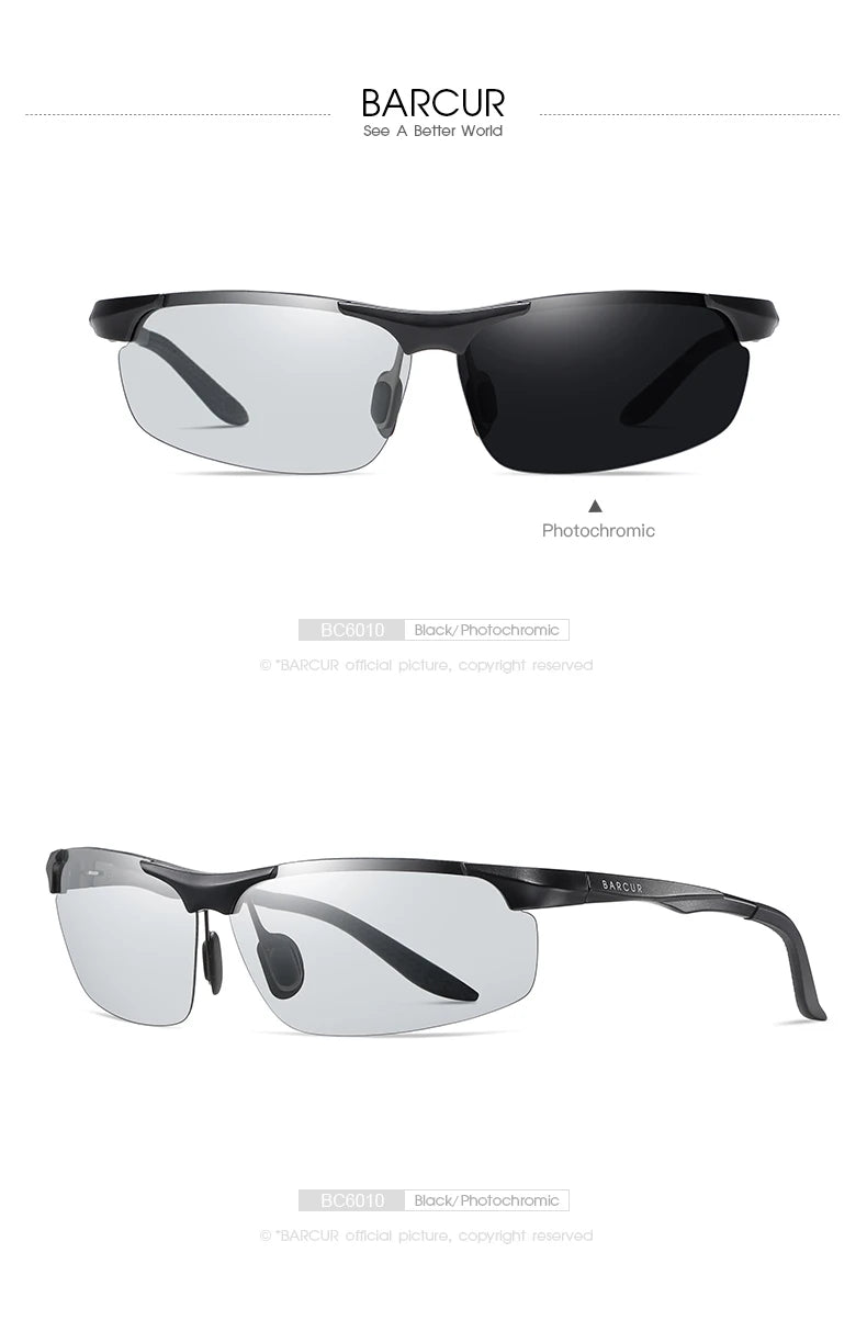 BARCUR Aluminium Magnesium Sunglasses for Men Polarized UVA&B Protection Photochromic Ultralight Sun Glasses Sports Eyewear