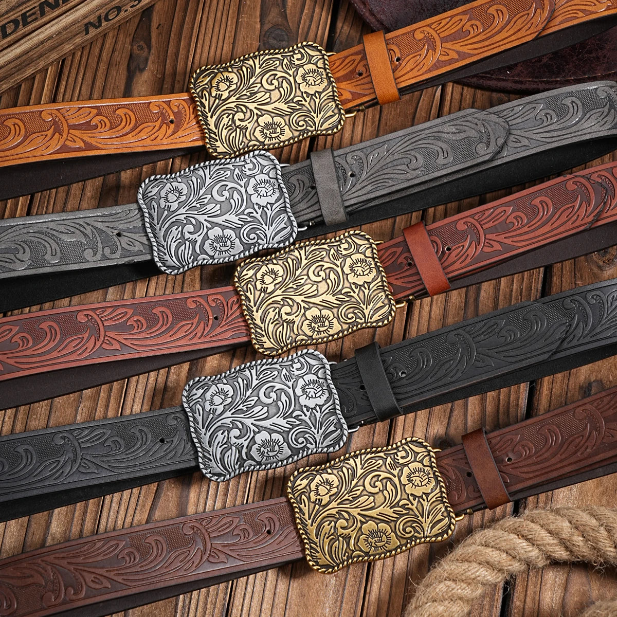 A casual, individual and retro belt, Western-style clothing accessory, metal buckle, PU belt, suitable for both men and women
