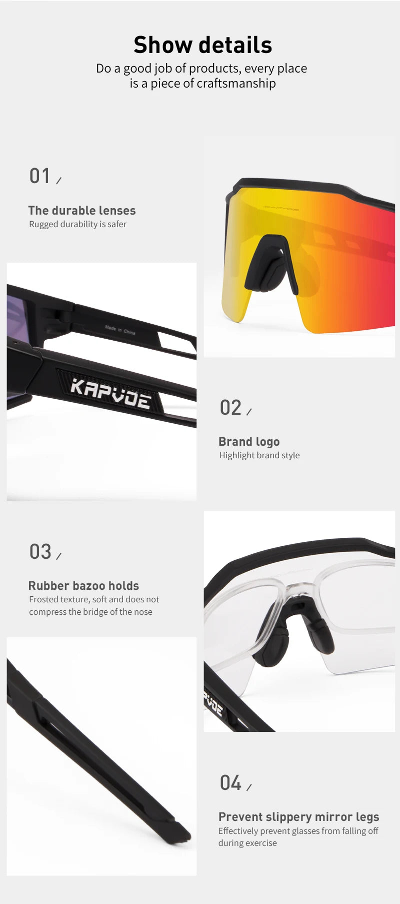Kapvoe Road Driving Bike Sports Cycling Glasses Running Sunglasses Outdoor Men Woman Bicycle Cycling Mountain UV400 Goggles