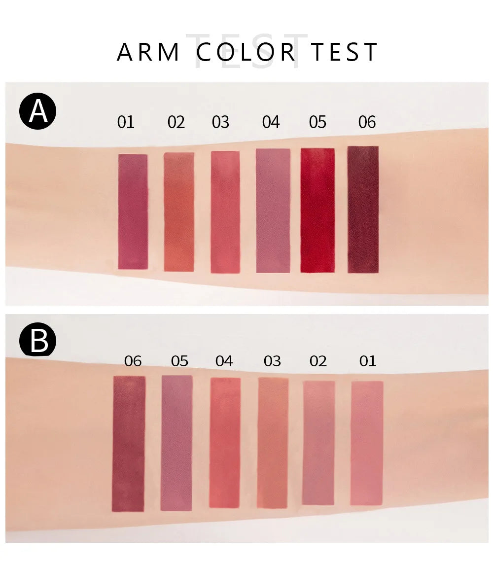 HANDAIYAN 6 Shade Lipstick Set Matte Finish Liquid Lip Gloss Waterproof Long Lasting No Smudge Vegan Beauty