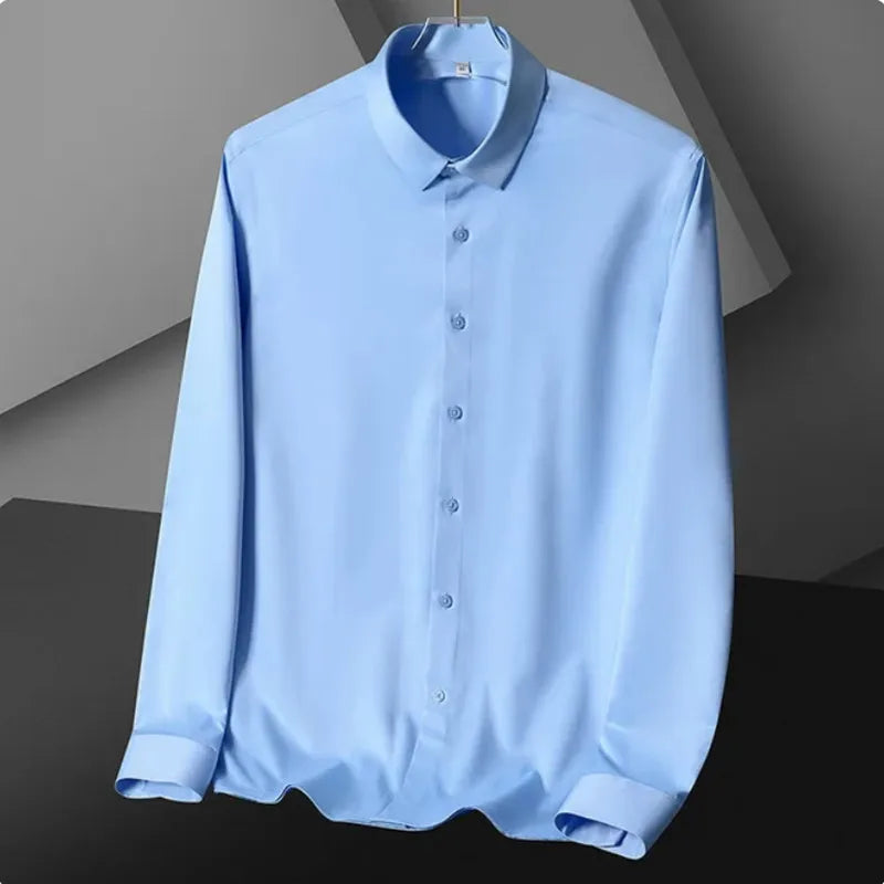 قميص رجالي S-5XL بأكمام طويلة غير قابل للكي ومقاوم للتجاعيد، مناسب للعمل، بدلة عمل غير رسمية عالية الجودة، قميص أبيض
