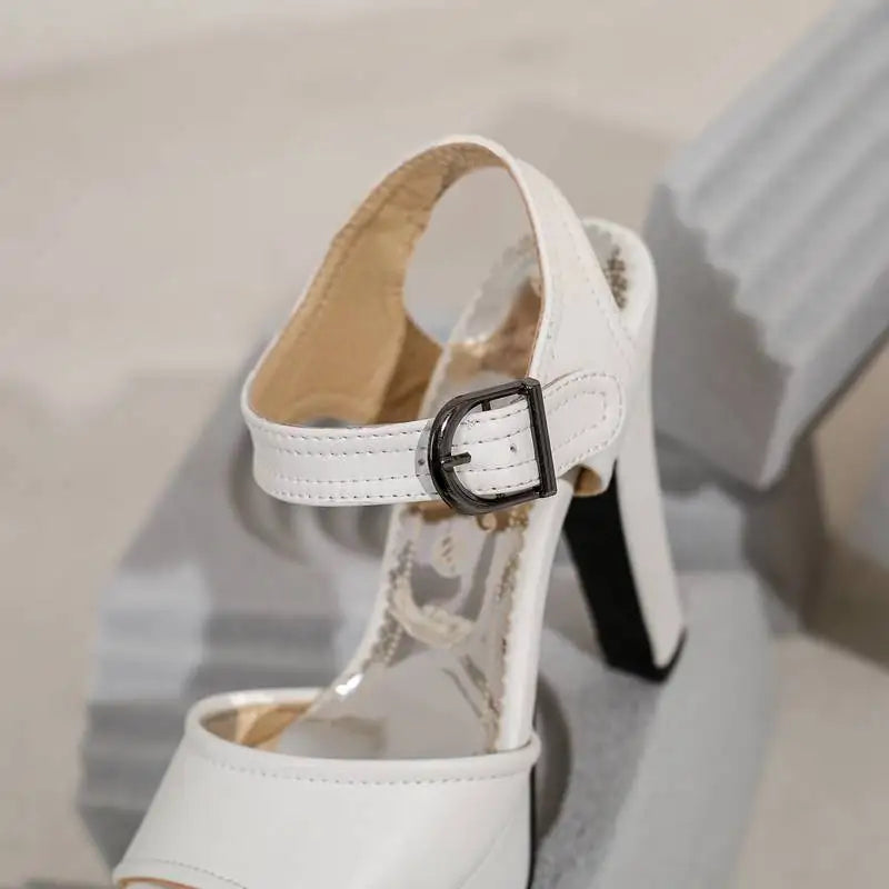 Women’s ORCHA LISA Peep Toe Chunky Heel Sandals – 12 cm Heel, 3 cm Platform, Plus Sizes 33 to 50