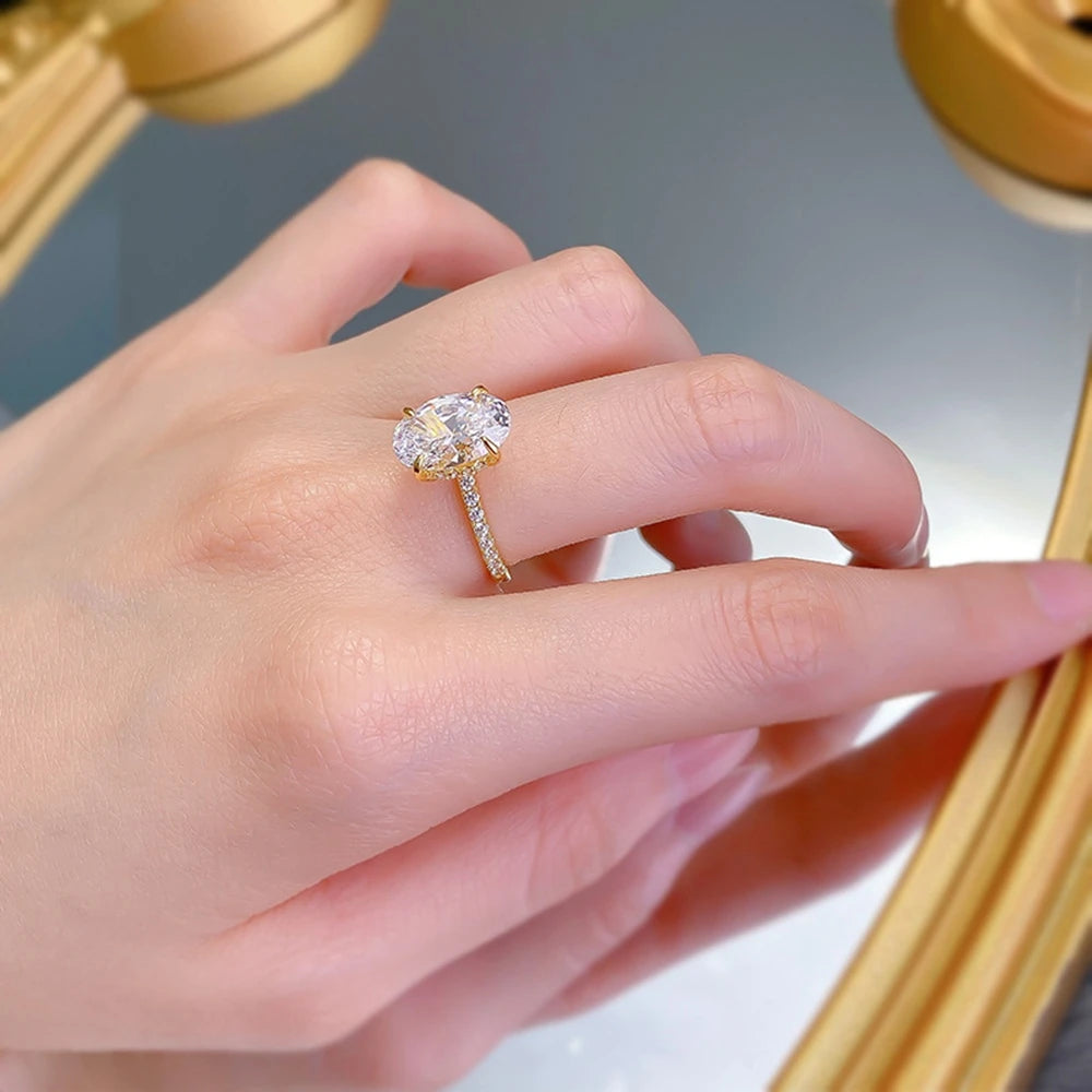 18K Gold Plated 925 Sterling Silver Oval Sapphire Ring – Classic Wedding & Engagement Jewelry for Women