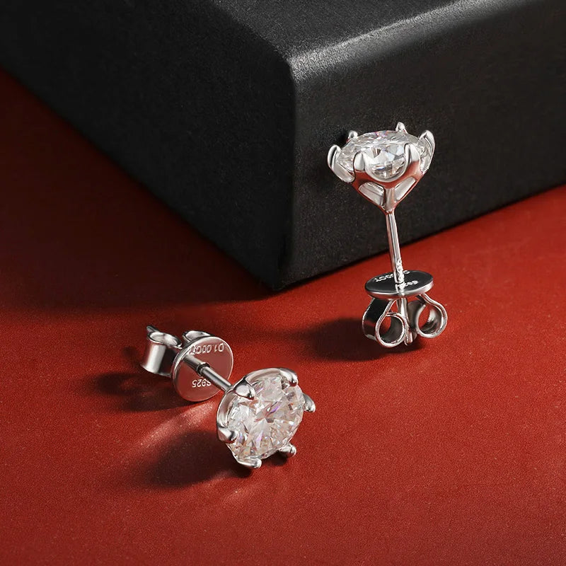 925 Sterling Silver Moissanite Diamond Stud Earrings for Women – 0.2 to 2 Carat D Color, White Gold Finish