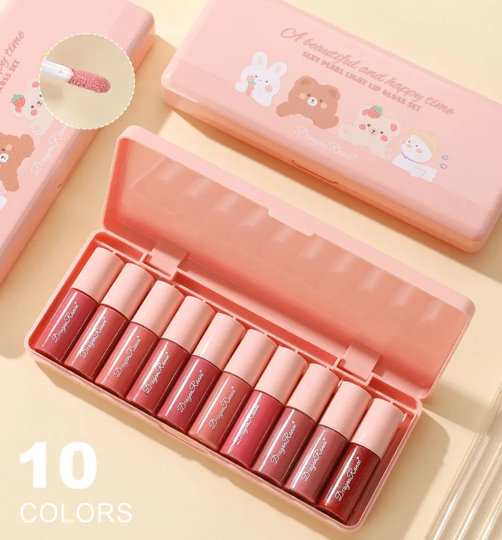 10-Piece Set with Fine Glitter Lip Gloss, Easy-To-Color Lip Glaze, Lipstick, Non-Stick Cup, Non-Fading Lip Gloss, Moisturizing Glitter Lip Gloss, Glass Lip Glitter, Pearlescent Glitter Lip Gloss, Lip Glaze Set