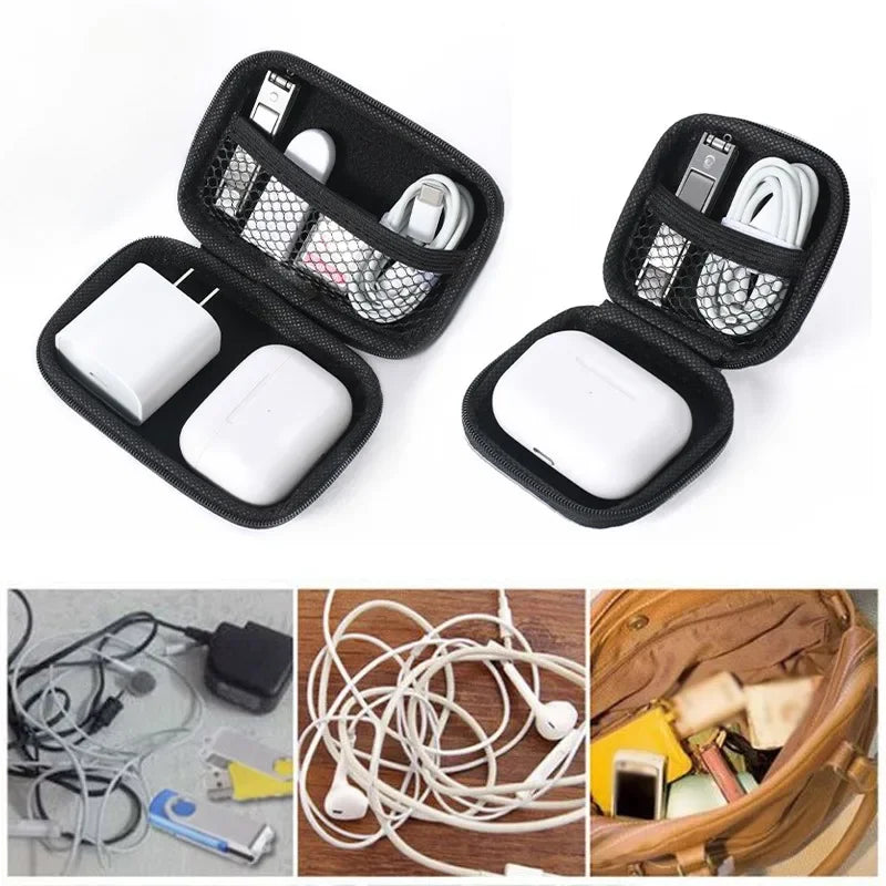 Black Hard Storage Bag Data Cable Earphones Keys Coins Jewelry Travel Portable Anti-collision Multifunctional Zipper Storage Bag