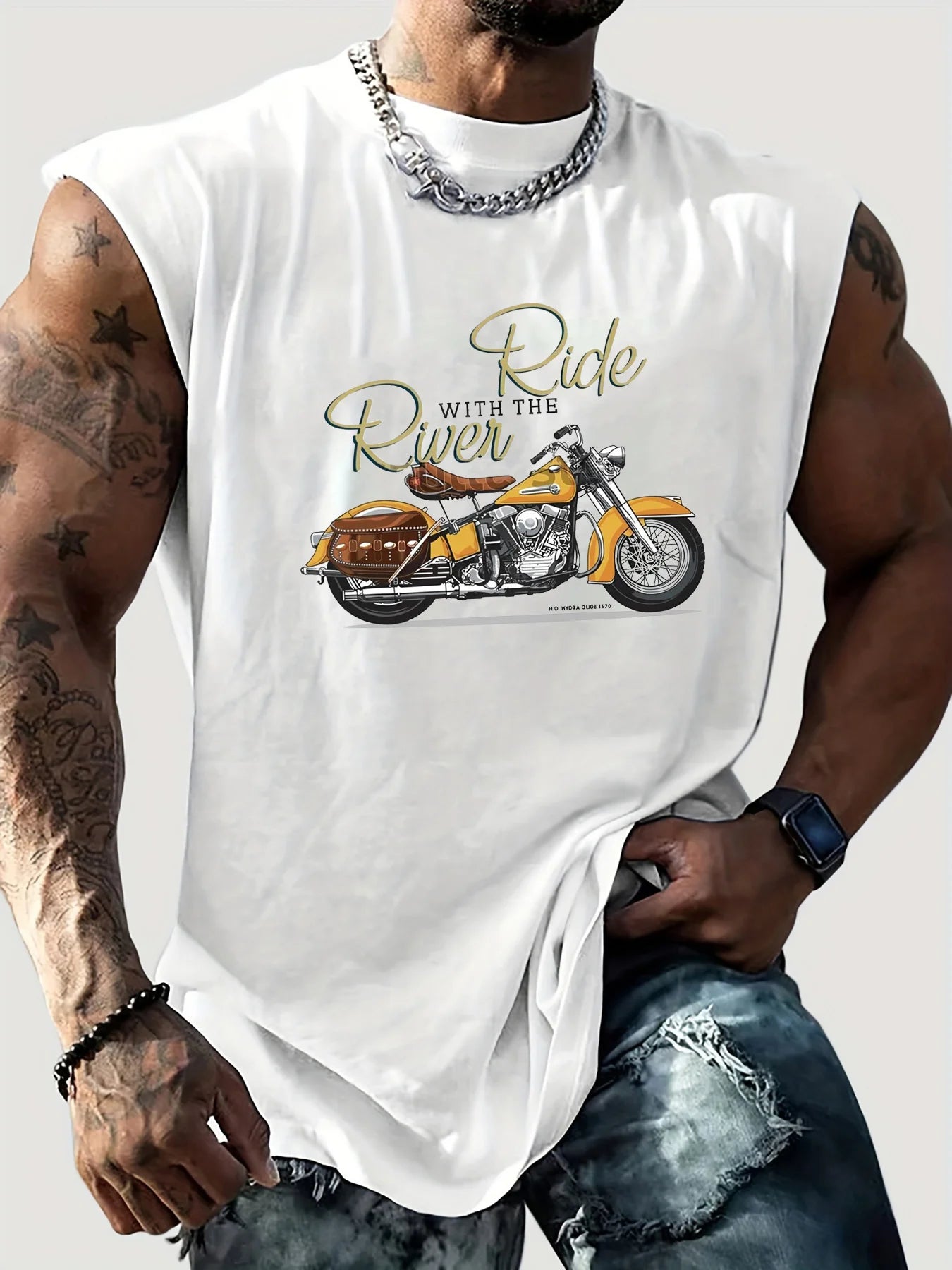 🏍️ Men’s Summer Sleeveless Vest,Retro Motorcycle Print | Loose Fit | Comfortable & Breathable | Casual & Travel