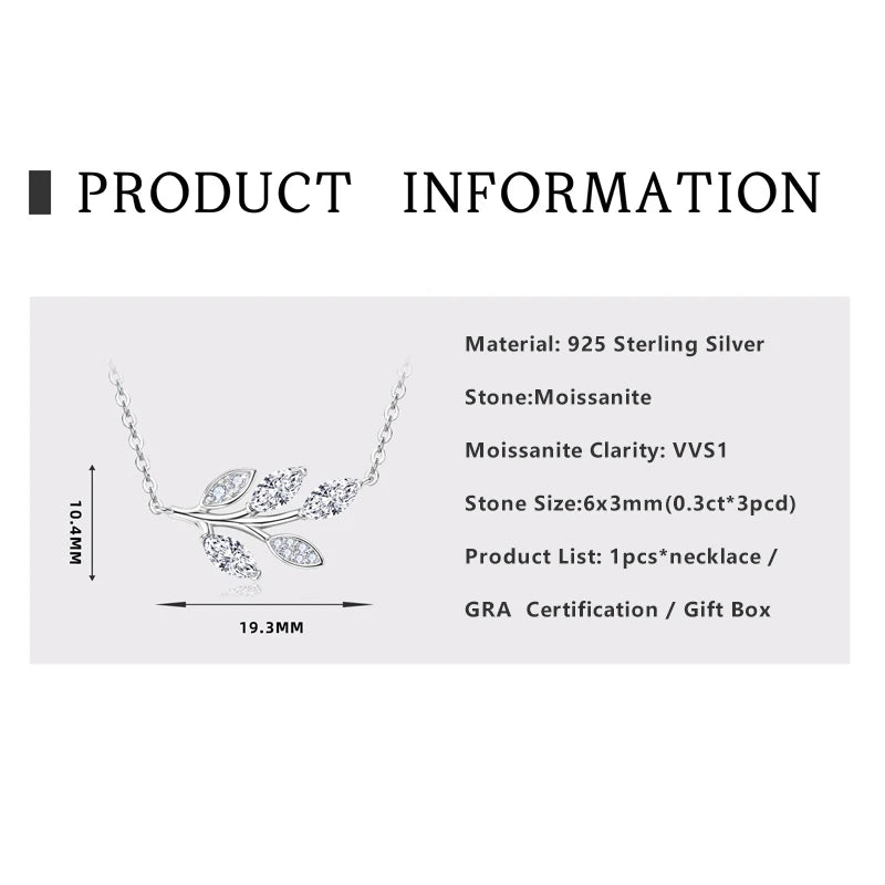 Lnngy Certified GRA Marquise Cut Moissanite Leaf Pendant Necklace Real Silver Chain 925 For Women Exquisite Neck Jewelry Gift