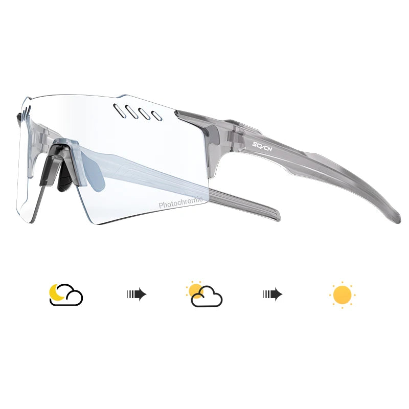 SCVCN Photochromic Cycling Glasss Rimless Outdoor Sports Running Drving Sunglasses for Men Goggles Mtb Bicycle Eyewear 1 Lens