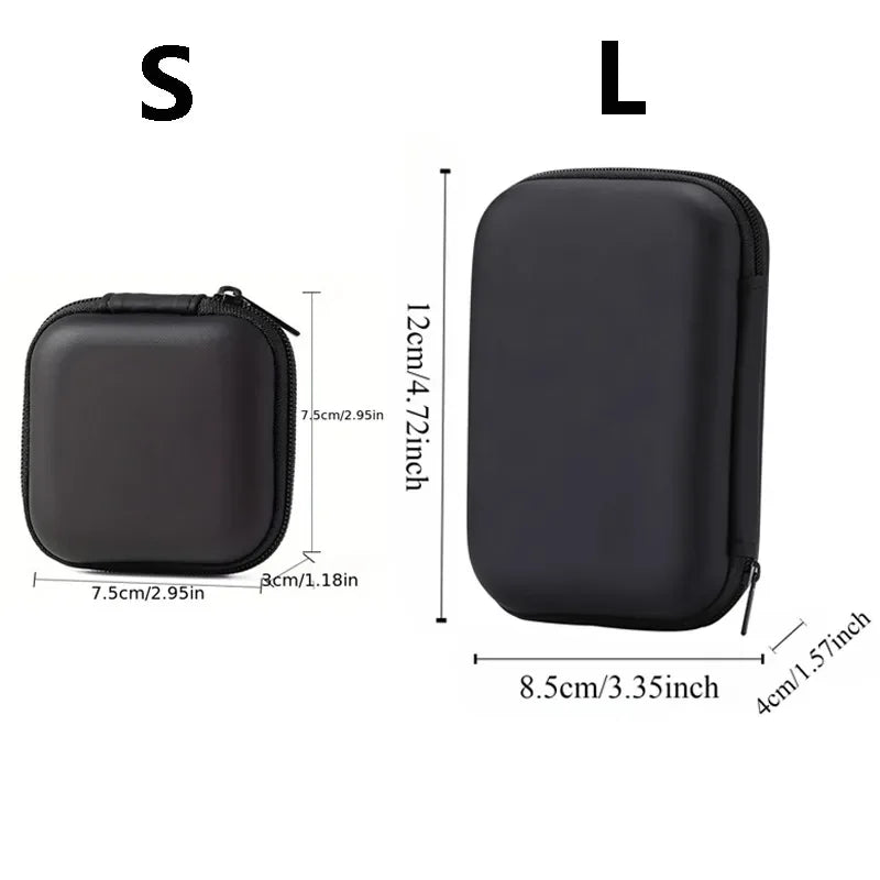 Black Hard Storage Bag Data Cable Earphones Keys Coins Jewelry Travel Portable Anti-collision Multifunctional Zipper Storage Bag