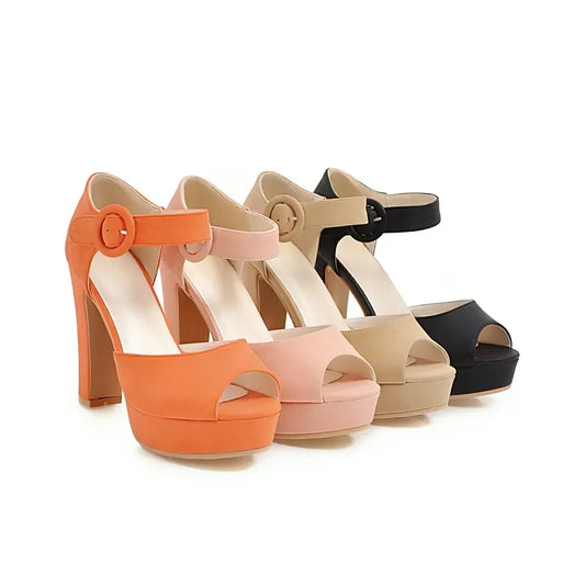 SHOWAYS Women’s Platform Sandals High Chunky Heel Peep Toe Ankle Strap Casual Office Summer Dress Shoes