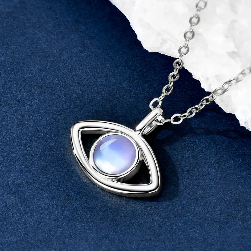 Lnngy Collier Argent 925 Sterling Silver Clavicle Necklace Round Moonstone Artificial Gemstone Pendant Necklaces For Women Gift